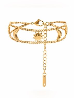 18K Gold Plated Layered Moon & Sun Bracelet